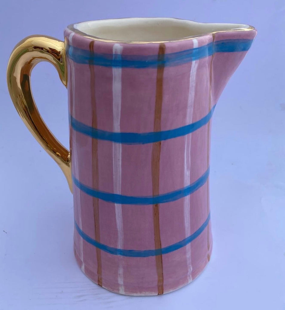 'Pretty Tartan Blue and Pink Jug' HANDMADE BY CARLA DINNAGE