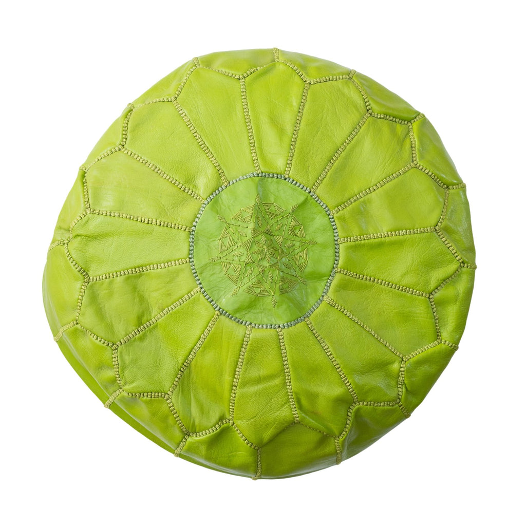 Love Moroccan Rugs - Leather Pouffe Ottoman - Lime Green  - Melbourne - Mount Martha