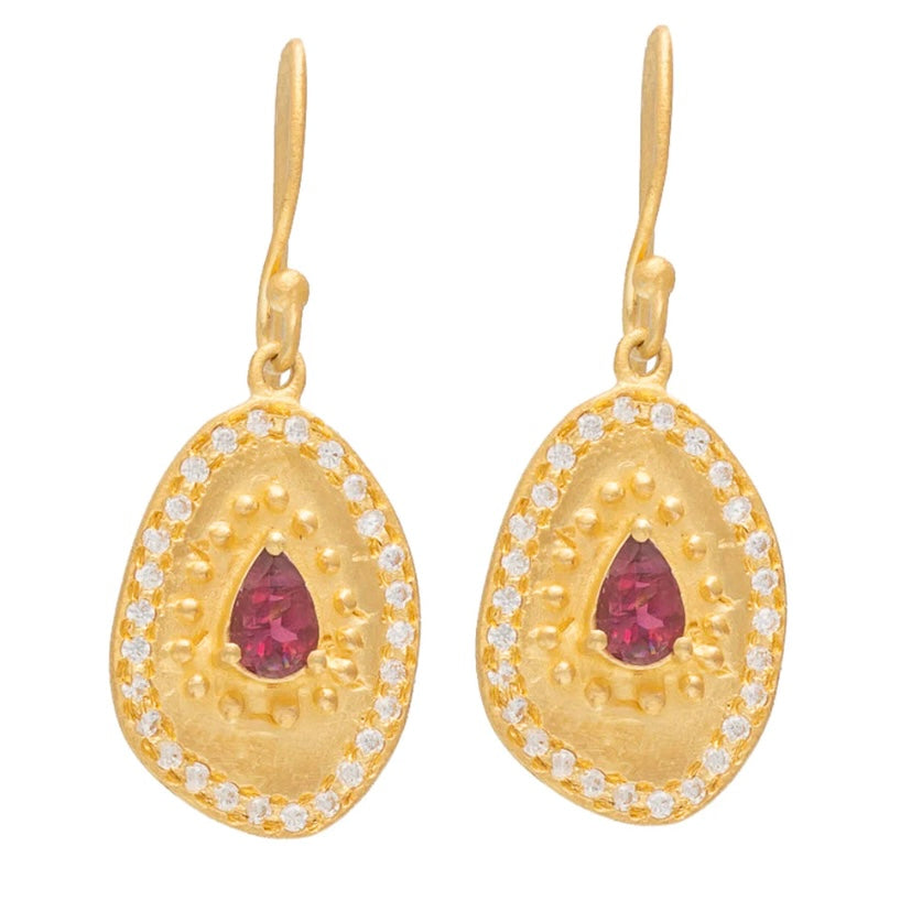 Clio Gold Plated Earrings with Facet Pink Tourmaline & Cubic Zirconia By Rubyteva Design