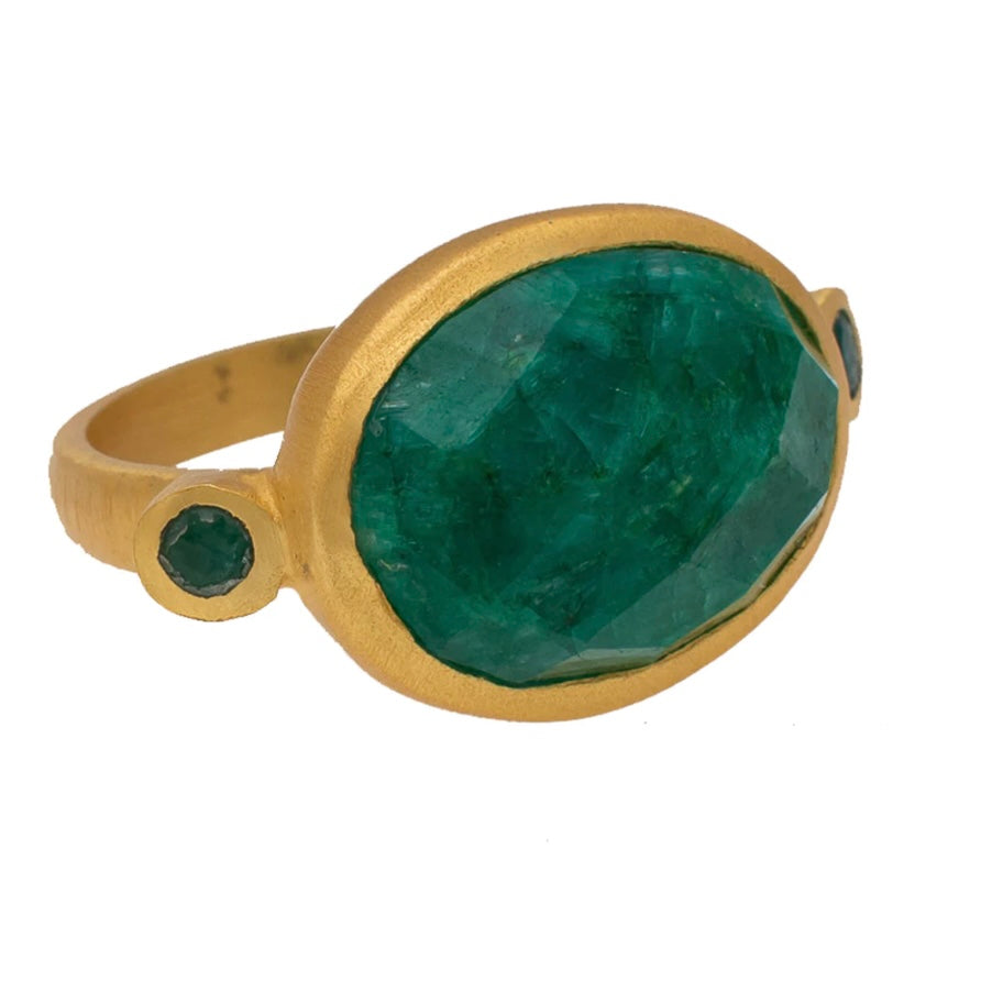 Banjara Gold Plate Ring with Simulated Emerald Stone By Rubyteva Design