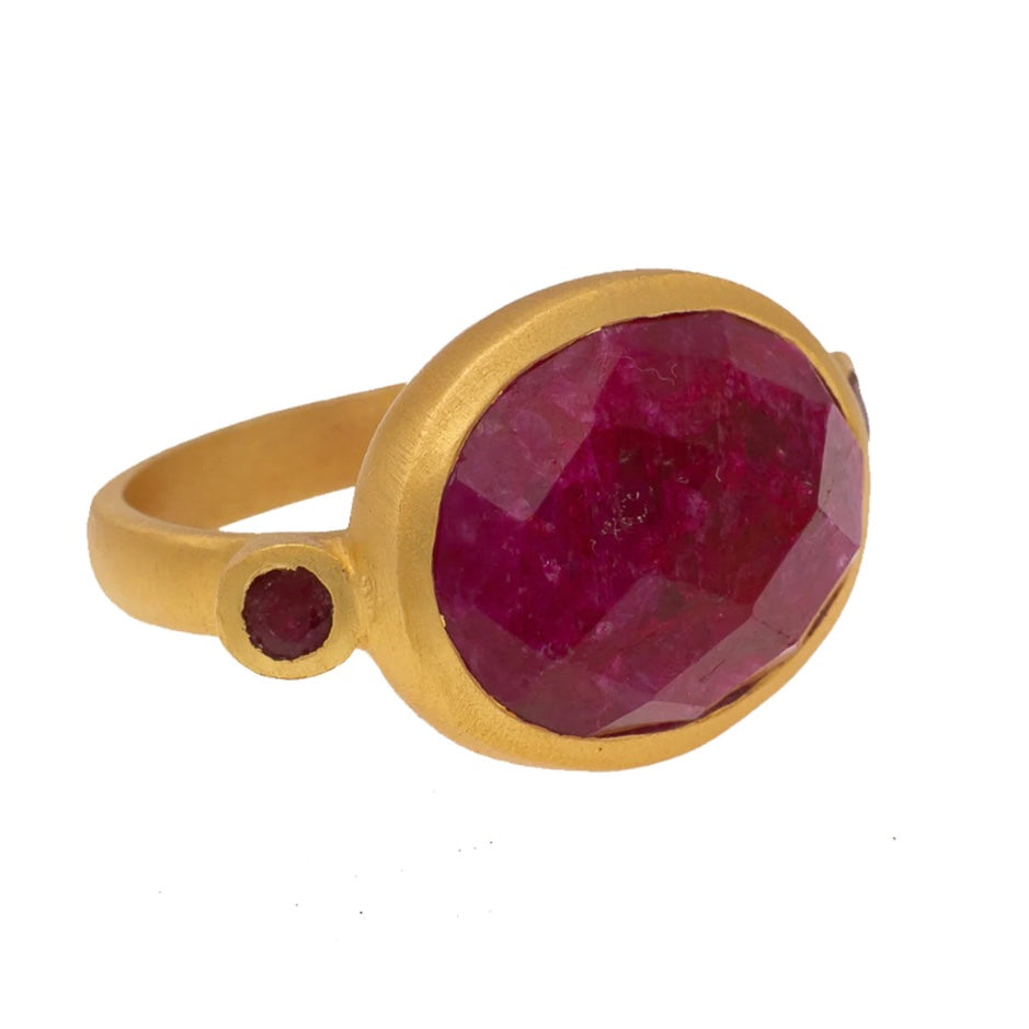Banjara Gold Plate Ring with Simulated Ruby Stone By Rubyteva Design