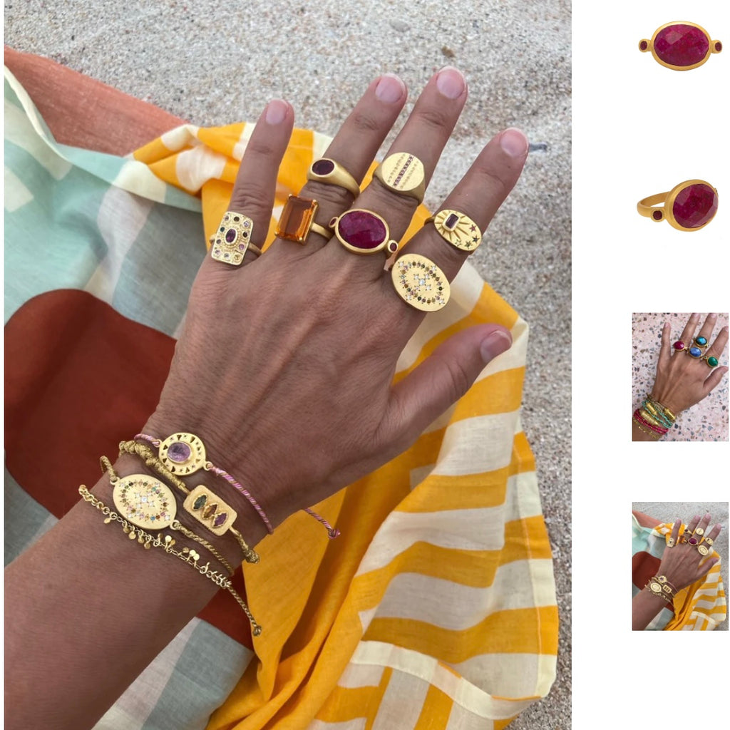 Banjara Gold Plate Ring with Simulated Ruby Stone By Rubyteva Design