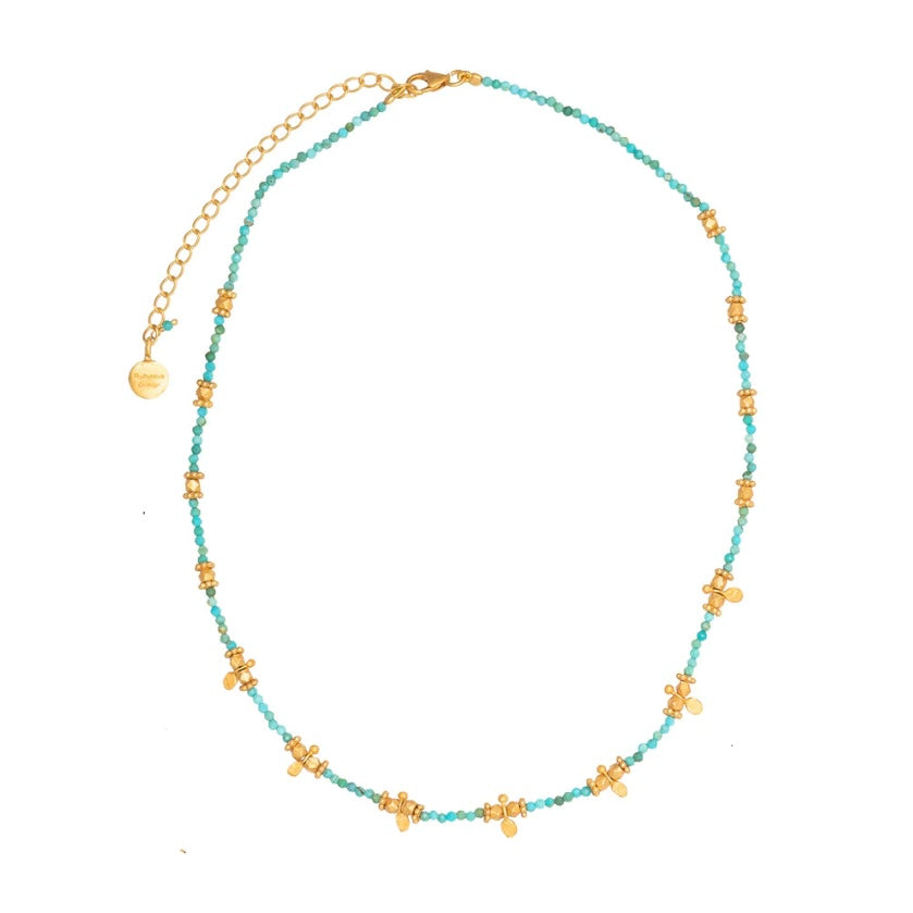 Short Turquoise Bead Necklace & Gold Charms By Rubyteva Design