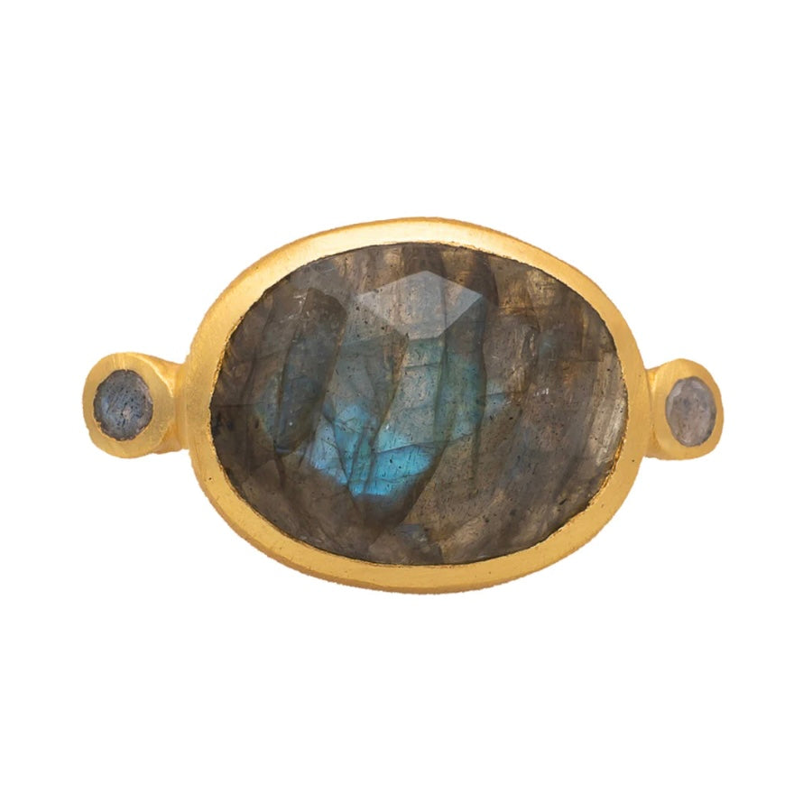 Banjara Gold Plate Ring with Labradorite By Rubyteva Design