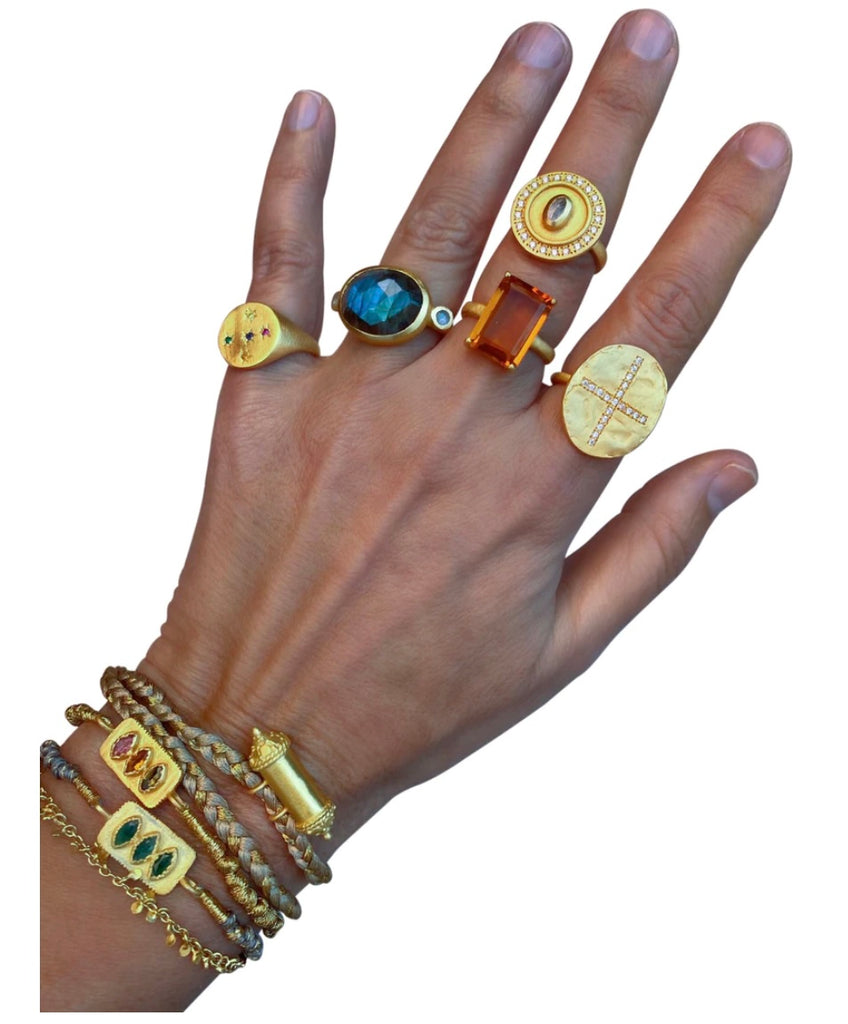 Banjara Gold Plate Ring with Labradorite By Rubyteva Design
