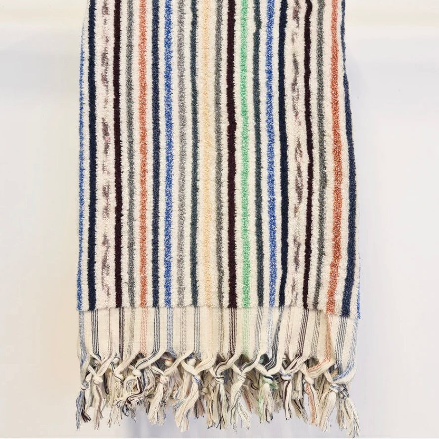 THIRSTY TOWEL CO. - Multi Coloured EUCY Stripe Turkish Pom Pom Hand Towel 100% Cotton