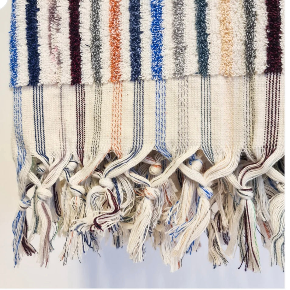 THIRSTY TOWEL CO. - Multi Coloured EUCY Stripe Turkish Pom Pom Hand Towel 100% Cotton
