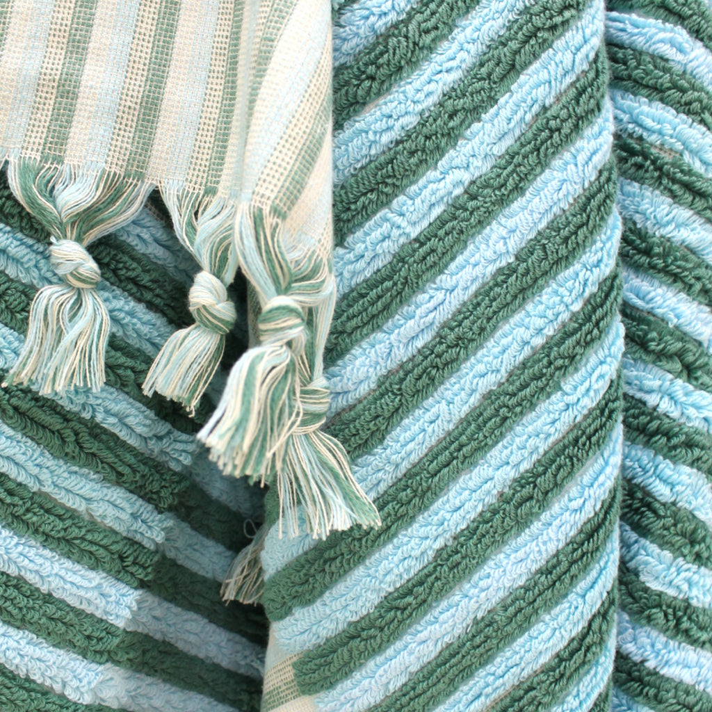 THIRSTY TOWEL CO. Limited Edition BLUE HAWIIAN Stripe Turkish Bath Sheet Towel 100% Cotton