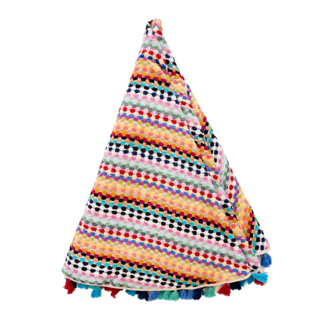 THIRSTY TOWEL CO. LARGE RAINBOW ROUNDIES -  100% TURKISH TOWEL WITH TASSELS