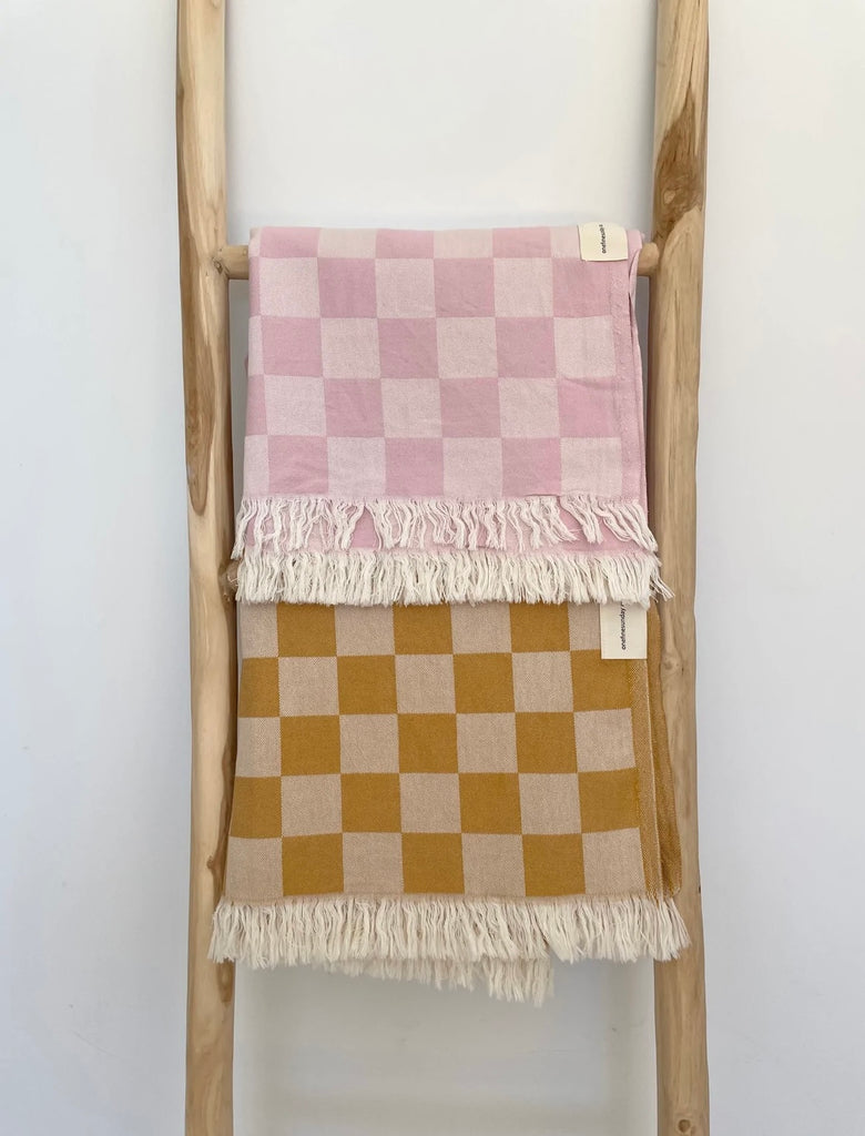 Checkered Turkish Towel/Throw Mustard by One Fine Sunday Co.