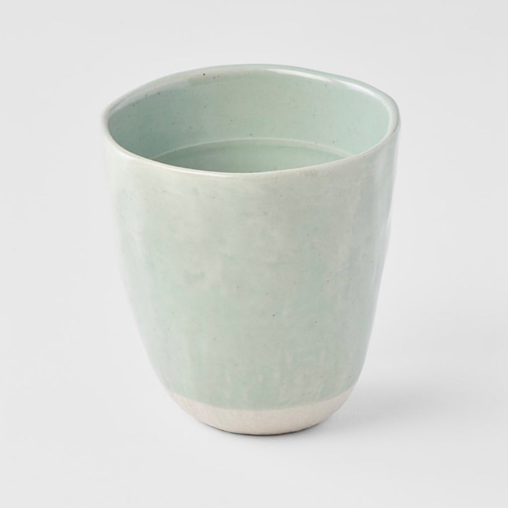 Large Lopsided Tea-mug in Pale Green & Bisque By MADE IN JAPAN