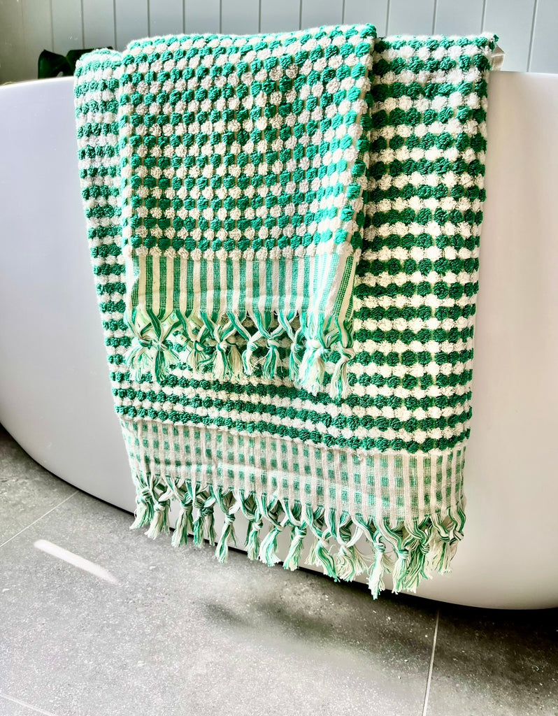 THIRSTY TOWEL CO. Limited Edition MINTIES Pom Pom Turkish Bath Sheet Towel 100% Cotton