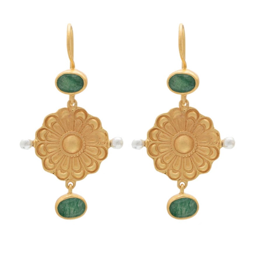 Berber earrings with Green Aventurine & Pearl By Rubyteva Design