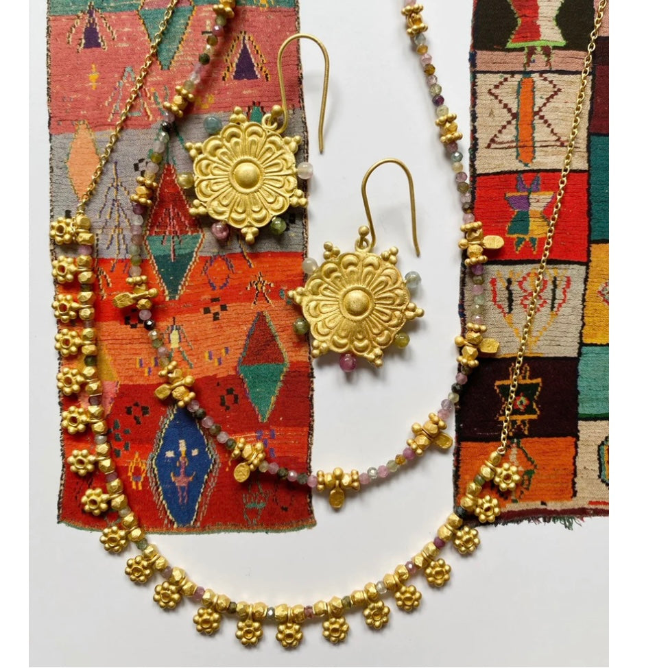 Berber earrings with fixed Multi Tourmaline Beads By Rubyteva Design