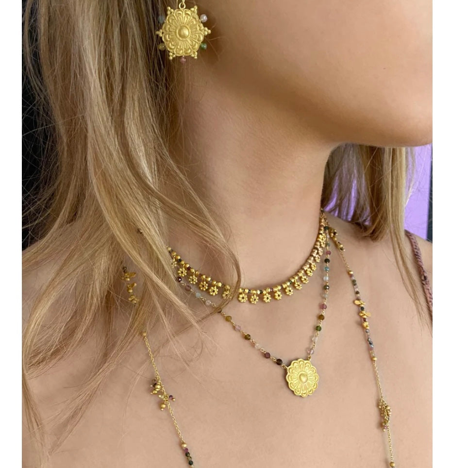 Turquoise Flower Charm Necklace By Rubyteva Design