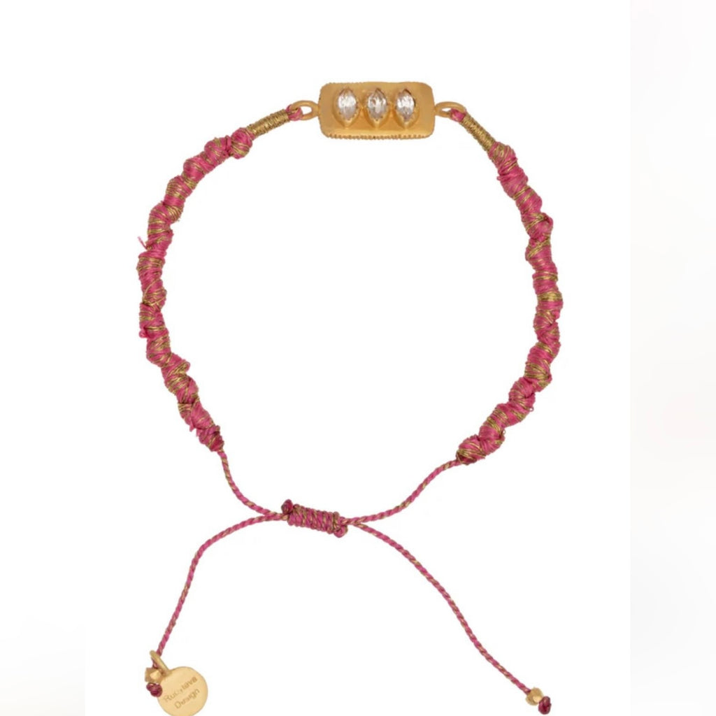 Cubic Zirconia Bracelet with Pink Silk By Rubyteva Design