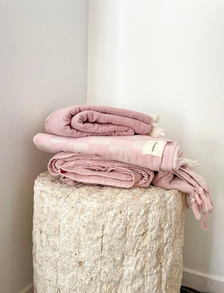 Checkered Turkish Towel/Throw Pink by One Fine Sunday Co.