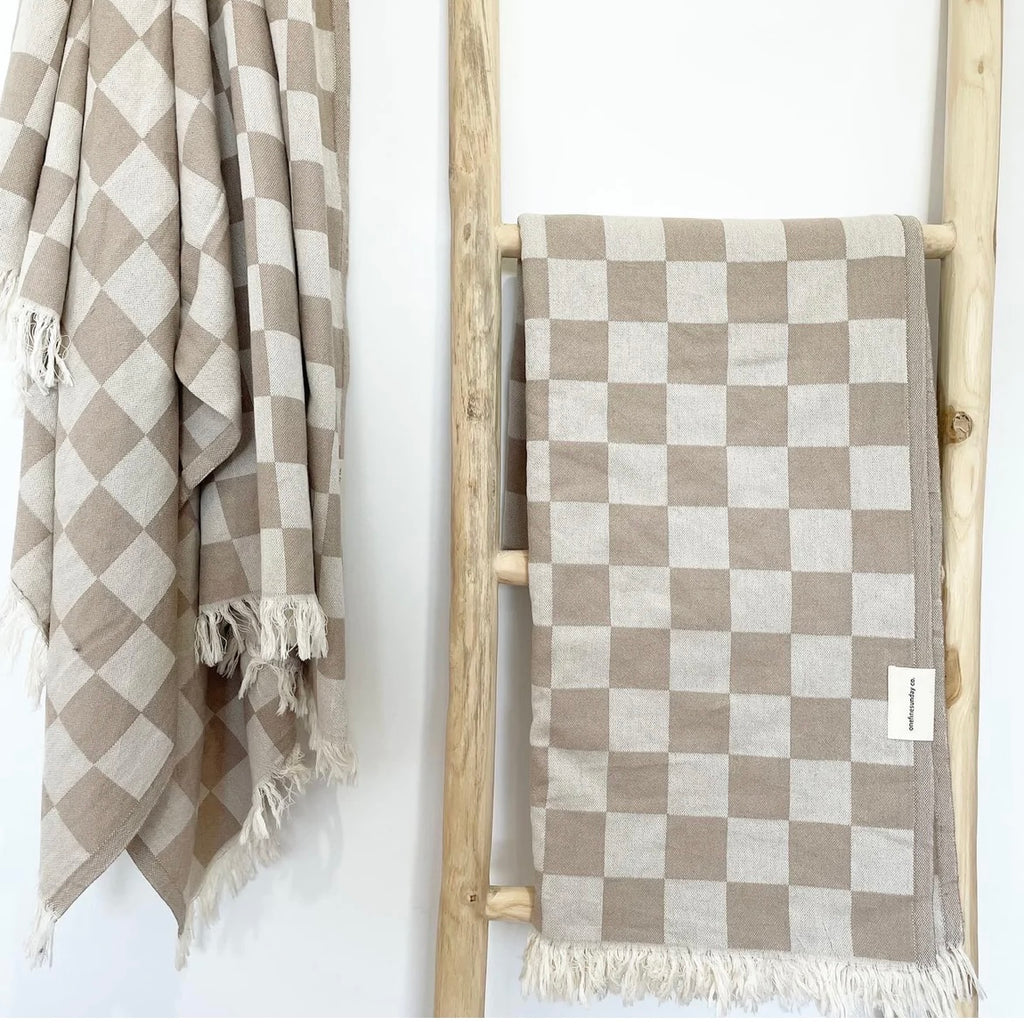 Checkered Turkish Towel/Throw Tan by One Fine Sunday Co.