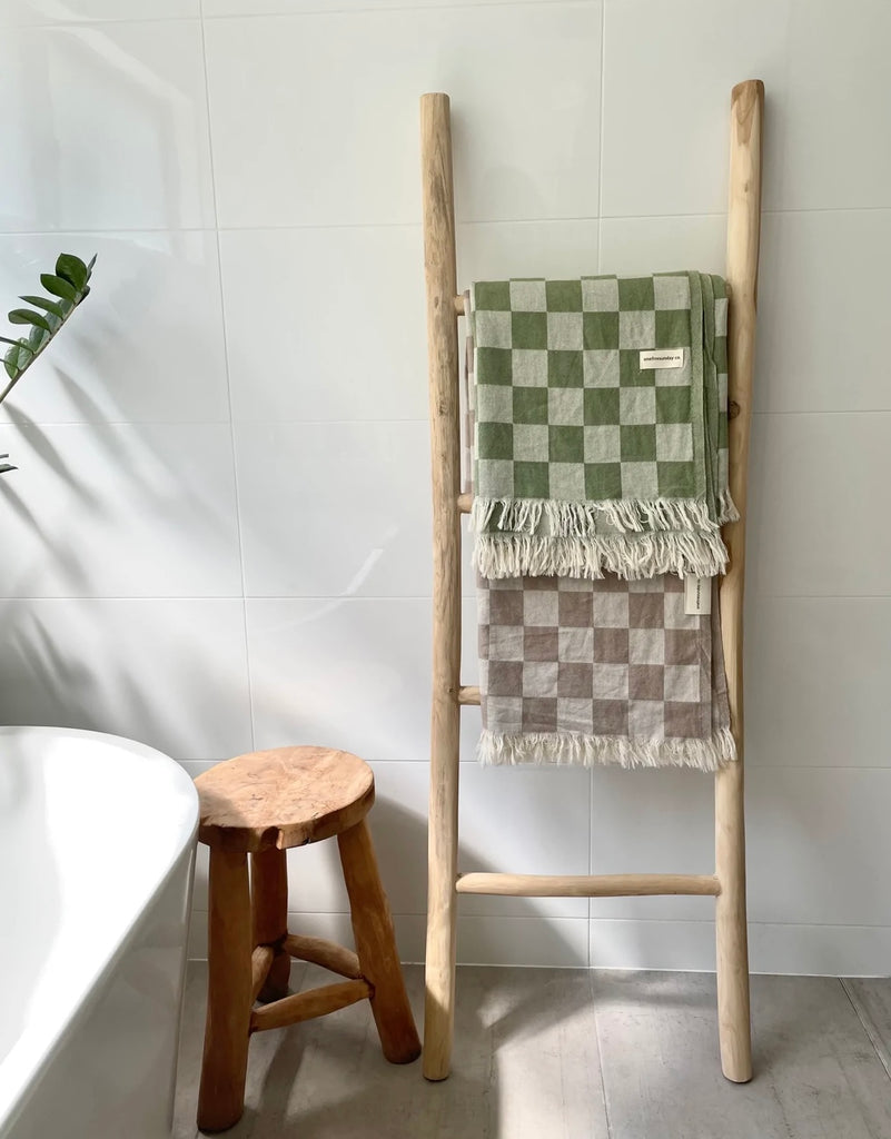 Checkered Turkish Towel/Throw Tan by One Fine Sunday Co.