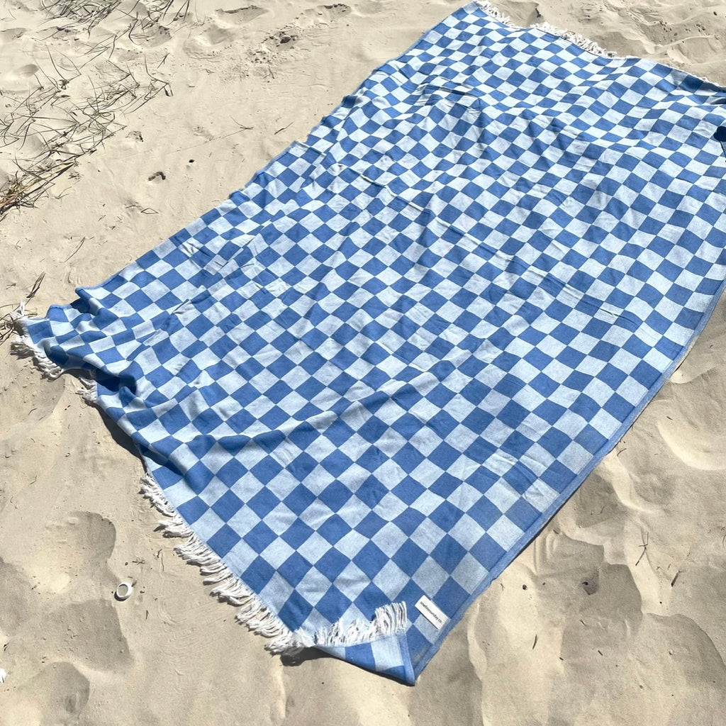 Checkered Turkish Towel/Throw Blue by One Fine Sunday Co.