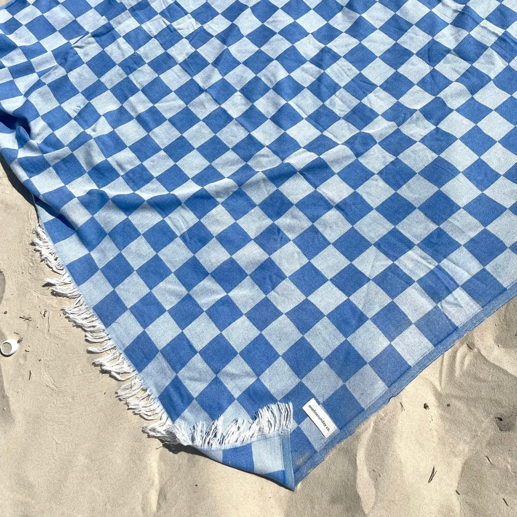 Checkered Turkish Towel/Throw Blue by One Fine Sunday Co.