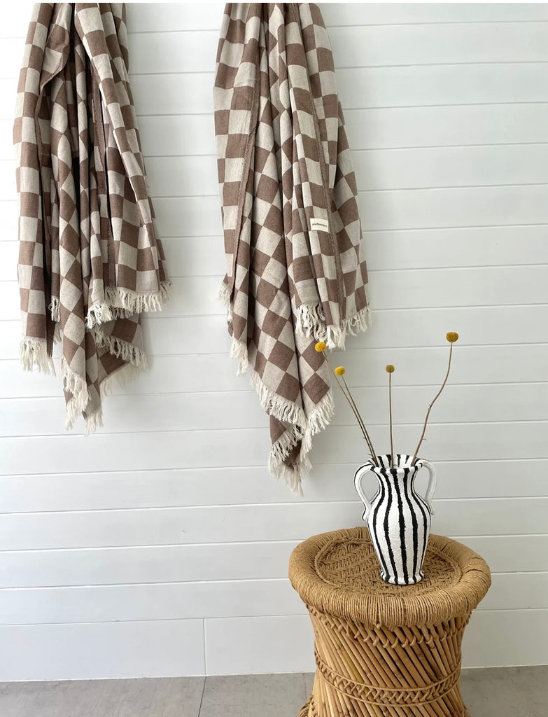 Checkered Turkish Towel/Throw Retro Brown by One Fine Sunday Co.