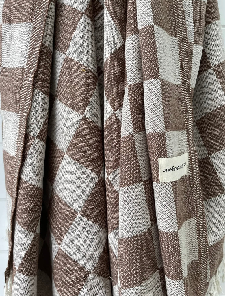 Checkered Turkish Towel/Throw Retro Brown by One Fine Sunday Co.