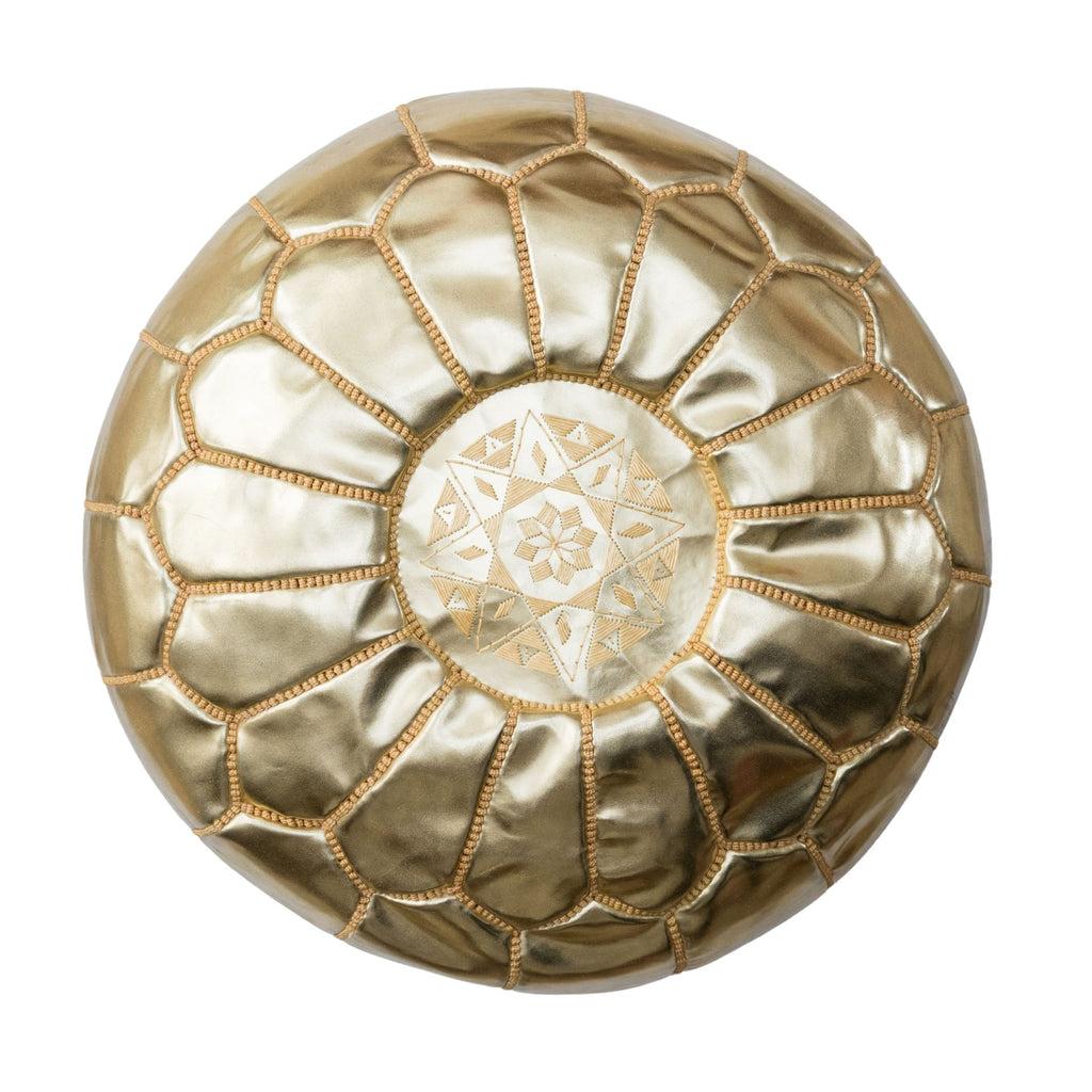 MOROCCAN LEATHER POUFFE OTTOMAN - GOLD