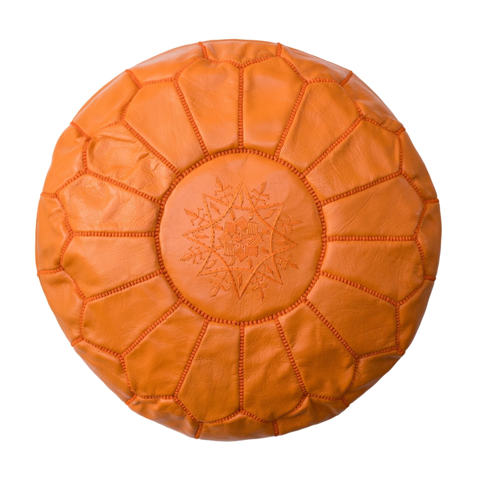 Moroccan Leather Pouf Ottoman _ Moroccan Leather Pouffe (Orange) _ Handmade _ Floor Pillow Cushion _ footstool_floor online cushion