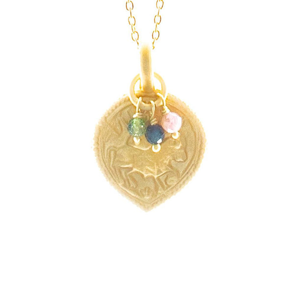 Tear Drop Goddess Pendant with Multi Tourmaline Beads Necklace By Rubyteva Design